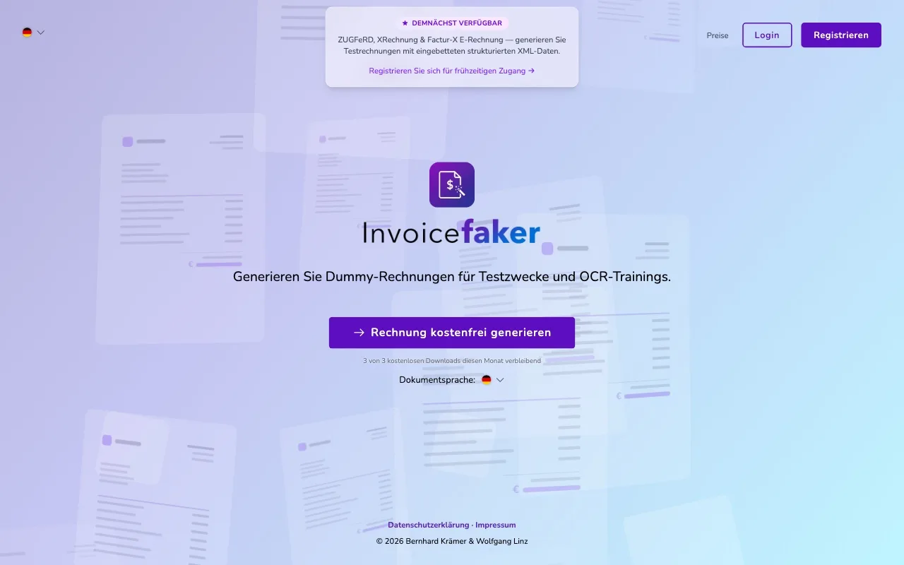 Invoicefaker, Testrechnungen